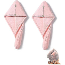 Efficient Microfiber Hair Towel Wrap, 2 Pack of Double-layer Hair Turban Towel Hats, Super
