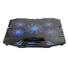 Efficiënte laptopkoeler met draagbare basis, USB-voeding en 5 ventilatoren voor 11-16 inch laptops.