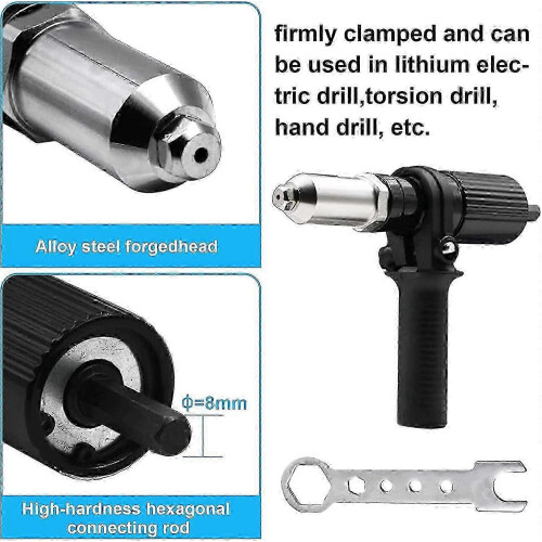 Efficient Electrical Riveter Gun,Riveter Drill Adapter,Diameter 2.4 or 3.2/4.0/4.8mm Rivet Head and Black Handle Wrench 2