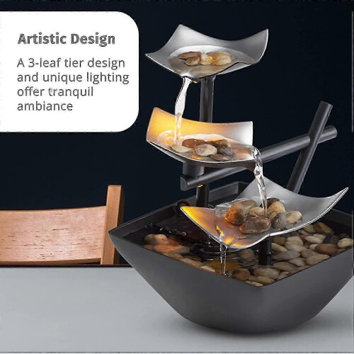 Durable Indoor 3-tier Relaxation Tabletop Fountain, Automatic Pump with Power Switch, Extra Deep Basin 1