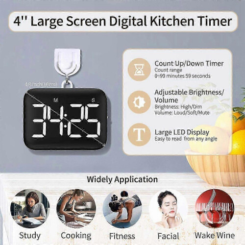 Digital Kitchen Timer - Magnetic Countdown Count Up Timer with Large LED Display Loud Volume for Coo 1