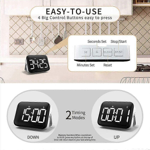 Digital Kitchen Timer - Magnetic Countdown Count Up Timer with Large LED Display Loud Volume for Coo 2