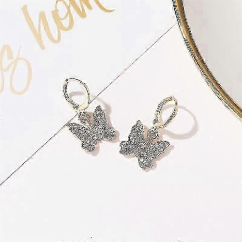 Brincos elegantes com borboletas em strass e banho de ouro. 2