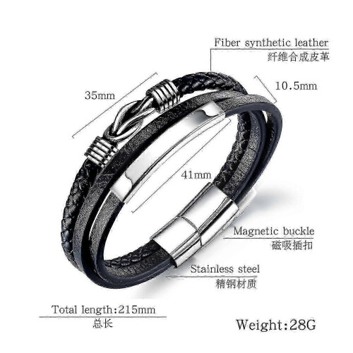 Reliable Braid Leather Bracelet for Men Black 1