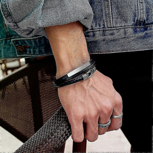 Reliable Braid Leather Bracelet for Men Black 2