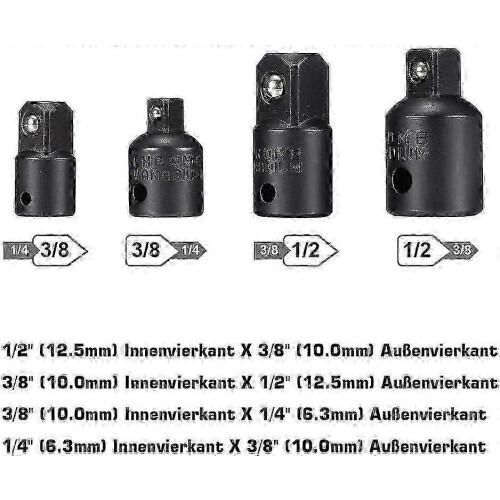 Impact Adaptor and Reducer Kit Drill Into High Speed Nut Drill, 1/4", 1/2", 3/8 Socket Adapter(Black) 1