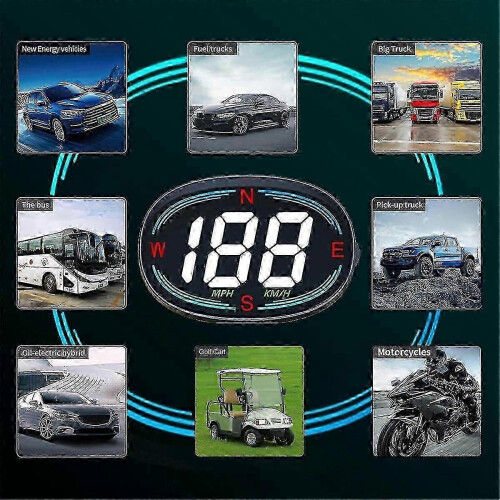 Velocímetro HUD GPS com display frontal de 2,7 polegadas, bússola e alarme de excesso de velocidade para todos os veículos. 1