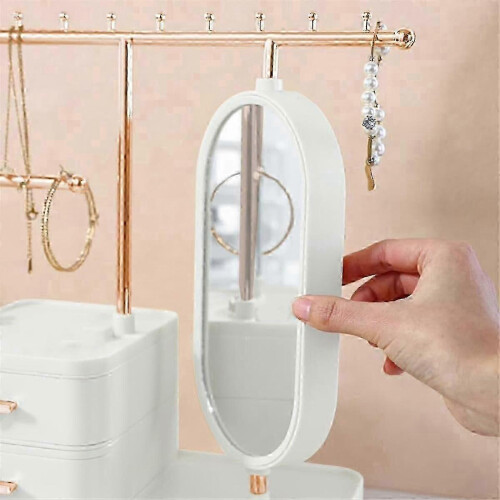 Portagioie con specchio e cassetto, contenitore per orecchini, bracciali, collane e accessori per capelli. 1