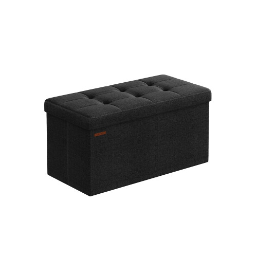 Foldable Small Storage Ottoman - Fabric - Ink Black - Multi-Functional Footrest with 300 kg Load Capacity