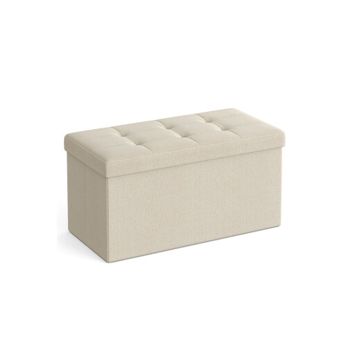 Foldable Storage Ottoman - Fabric - Cream White - Space-Saving Design