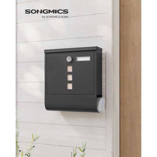 Wall-Mounted Mailbox - Metal - Black - Lockable Design with Newspaper Holder and Viewing Windows 1