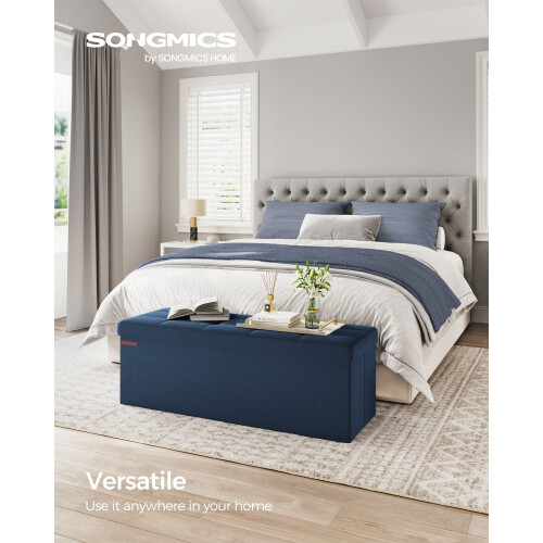 Foldable Storage Ottoman - Fabric - Dark Blue - Multifunctional Foot Rest with Storage 1