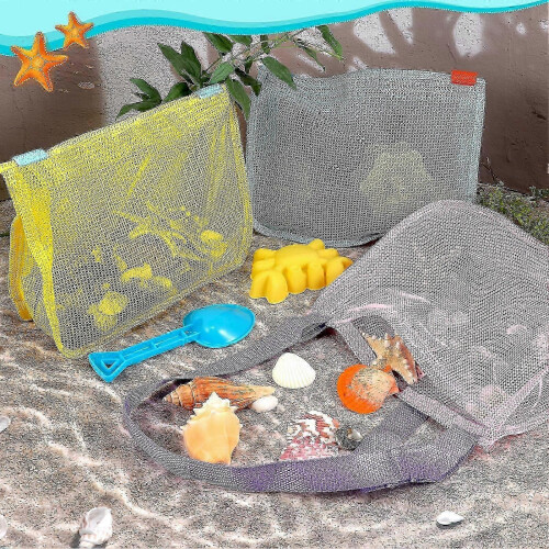 Efficient 3 Pack Mesh Beach Sack for Kids with Shell Collecting Features 1
