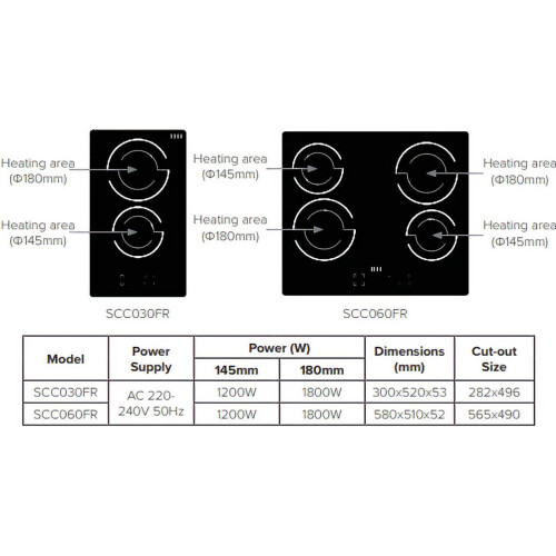 CDA CDA SCC030FR 2 Zone 30cm 2 Burners Ceramic Hob Black 2