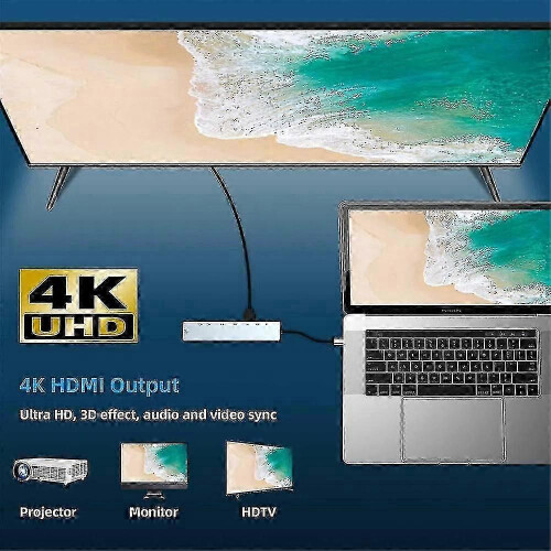 Hub robusto 8 em 1 Tipo-C para USB 3.0, USB-C, HDMI, LAN, RJ45, SD e TF para MacBook e laptops. 1