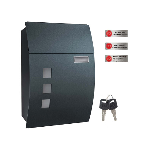 Wall-Mounted Mailbox - Metal - Anthracite Grey - Lockable with Viewing Window and Nameplate