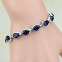 Bracelet à maillons en topaze bleue et blanche saphir pour femme, bijou élégant couleur argent