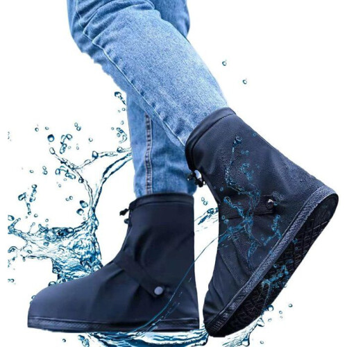 Surchaussures imperméables avec fermeture éclair, taille XL (43-45), noires, réutilisables, antidérapantes.