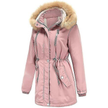 (3XL, Pink) Women's Cotton Hooded Faux Fur Coat Plus Size Winter Parka For Cold Weather