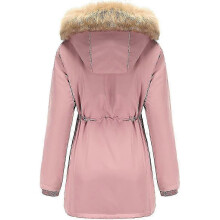 (XL, Pink) Women's Cotton Hooded Faux Fur Coat Plus Size Winter Parka For Cold Weather
