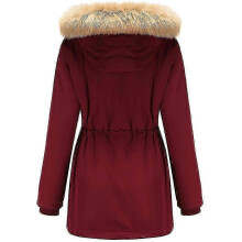 (3XL, Red) Women's Cotton Hooded Faux Fur Coat Plus Size Winter Parka For Cold Weather