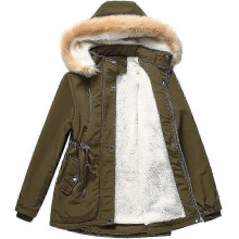 (3XL, Green) Women's Cotton Hooded Faux Fur Coat Plus Size Winter Parka For Cold Weather