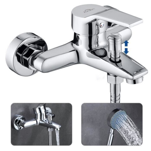 Chrome Bathtub Tap with 5-Function Hand Shower, Wall-Mounted Brass Shower Mixer for Bathroom 1