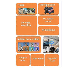 (White) Wd08-b-5k Wifi Uhd Digital Camera 5k 75mp 18x Digital Zoom 3 Inch Flip Screen Camcorder With Built-in Flash