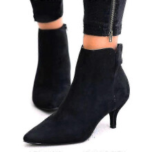 (43, Black) Womens Zip Up Ankle Booties With Low Kitten Heel And Pointed Toe Design