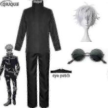 (XXXL, Black Package 4) 2026-Anime Jujutsu Kaisen Gojo Satoru Cosplay Costume Tops Pants Eye Patch Halloween Party Men Uniform Wigs-R-2026