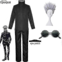 (XXL, Black Package 6) 2026-Anime Jujutsu Kaisen Gojo Satoru Cosplay Costume Tops Pants Eye Patch Halloween Party Men Uniform Wigs-R-2026