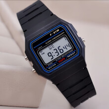 (Schwarz) F91W Digitale Sportuhr, wasserdichte Armbanduhr mit Harzarmband für Erwachsene