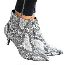 (37, Snake Print) Womens Zip Up Ankle Booties With Low Kitten Heel And Pointed Toe Design