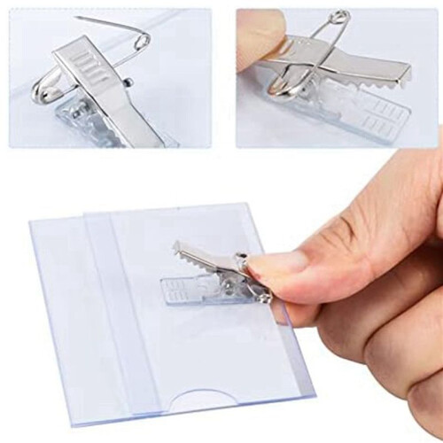 200Pcs Pin Style Clip Horizontal Name Crachá Holders com Inserts Fit Card 90X55mm 1