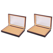 2X 12 Grid Wooden Pen Display Case Storage Luxury Fountain Case Transparent Window Pen Box-Collection Organizer Ebony
