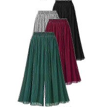 (L, black) Women's Chiffon Wide Leg Pants High Waist Pleated Beach Culottes