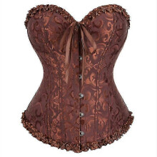 (XS, BROWN) Women Lace Up Back Sexy Floral Corset For Women Lingerie Bustier Top Plus Size