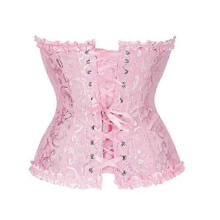 (M, PINK) Women Lace Up Back Sexy Floral Corset For Women Lingerie Bustier Top Plus Size