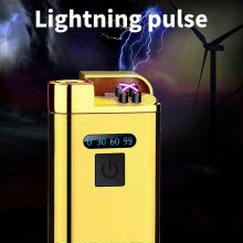 (Gold) Metal Machine With High Power Compact And Convenient Ignition Usb Charging Power Display Led Lighting Windproof Lighter
