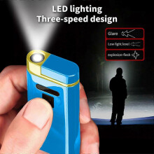 (Blue) Metal Machine With High Power Compact And Convenient Ignition Usb Charging Power Display Led Lighting Windproof Lighter
