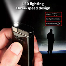 (Black) Metal Machine With High Power Compact And Convenient Ignition Usb Charging Power Display Led Lighting Windproof Lighter