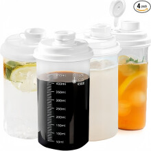 4er-Pack Milchflaschen aus Kunststoff mit Ausgießer, wiederverwendbare 500-ml-Saftflaschen mit auslaufsicherem Deckel und Ska