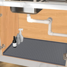 Alfombrilla para debajo del fregadero de 28 x 19 pulgadas para cocina, impermeable, revestimiento de silicona para debajo de
