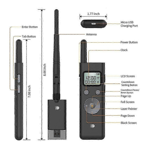 Wireless Powerpoint Presentation Ppt Pointer Clicker Presenter Lcd Display Green Light Rf Remote Control 300m Distance Y