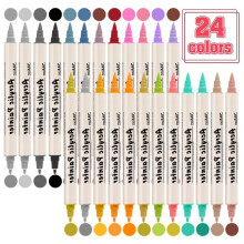 Rotuladores de pintura acrílica de doble punta de 24 colores, con pincel y punta fina, ideales para colorear y dibujar, perfe