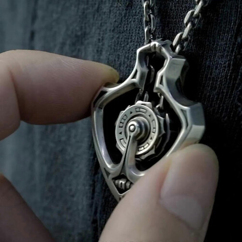 Mechanical Rotatable Gear Shuttle Pendant Necklace Men's Retro 2