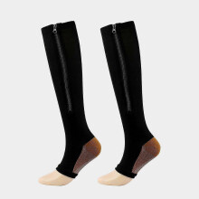 (S M, Copper black) Medical Compression Socks Zipper Professional Leg Support Thickened Women's Socks