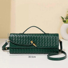 (coffee) Women's Handmade Woven Crossbody Bag - Leather Clutch Purse with Detachable Shoulder Strap for Daily Use
