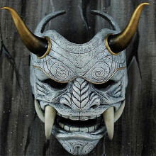 (Grey) Samurai Oni Mask for Halloween and Cosplay Parties