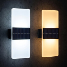 (Set of Two) GEEZY Dual White Outdoor Wall Light LED Garden Fence Lights Solar Powered Dawn to Dusk
